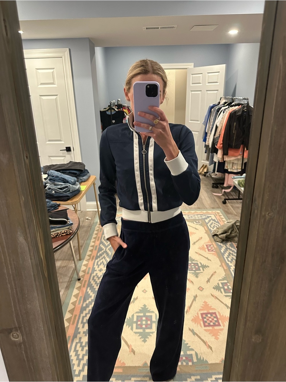 Zara Navy Bomber Jacket with White Trim